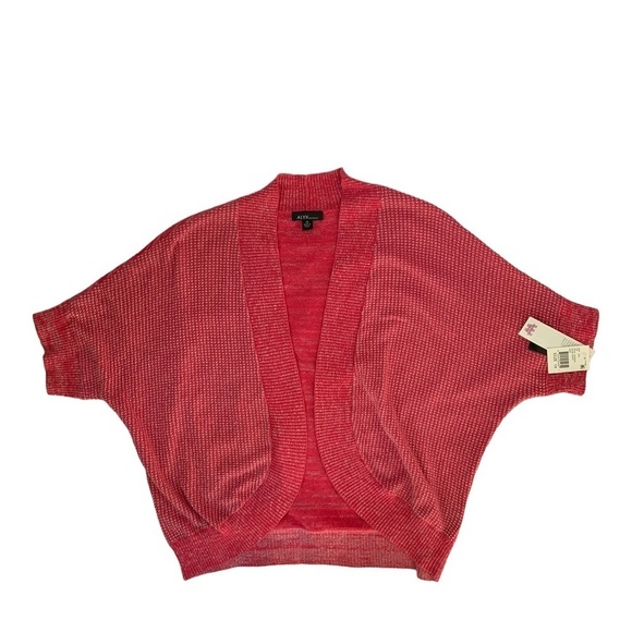 Alyx Open Cardigan Shrug Metallic Batwing Sleeve Cropped Poppy Coral Plus 1X - Picture 5 of 16